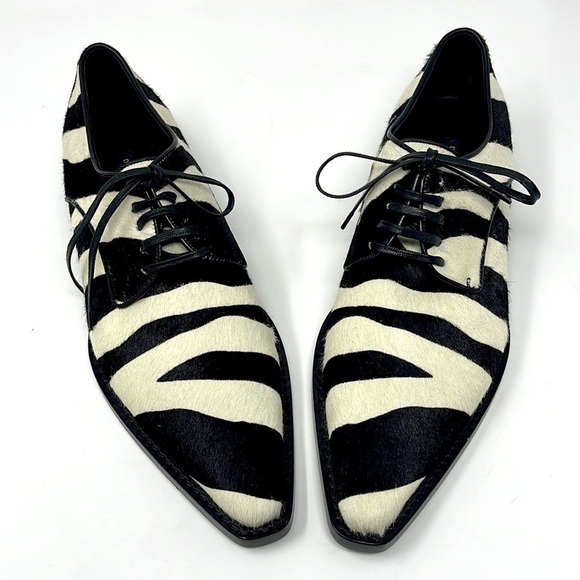 Dolce & Gabbana Black White Zebra Print Calf Hair Shoes Flats NWT